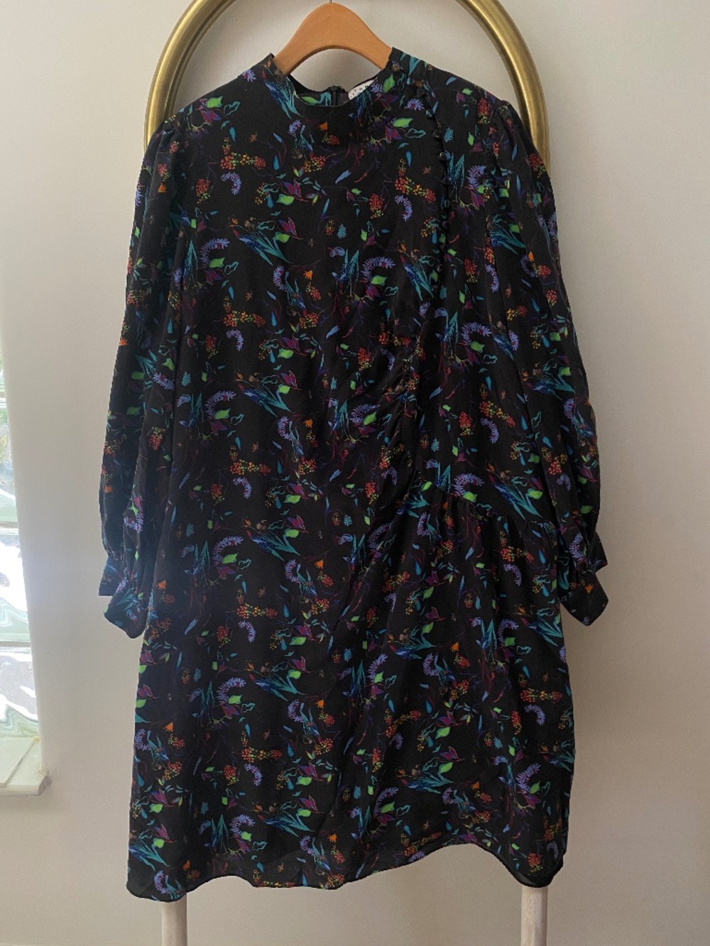 Tanya Taylor Clarisse Black Silk Mini Long Sleeved Dress Size 22 RRP $495